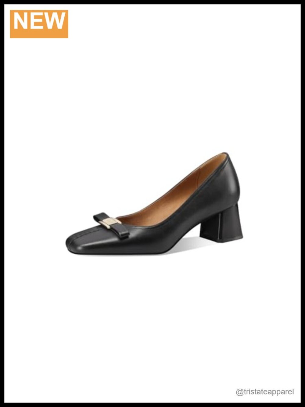 Genuine Leather Square Toe Bowknot Slip On Pumps Chunky Heel